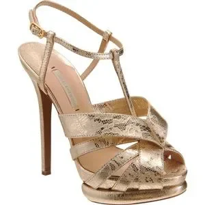 Gold metallic leather lace platform stiletto strappy. Size 39 Great condition!